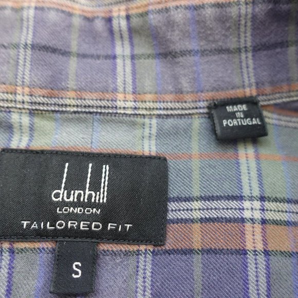 Blue Plaid Tartan Shirt Men Small DUNHILL LONDON Cotton Button Down Tailored Fit - Picture 2 of 8